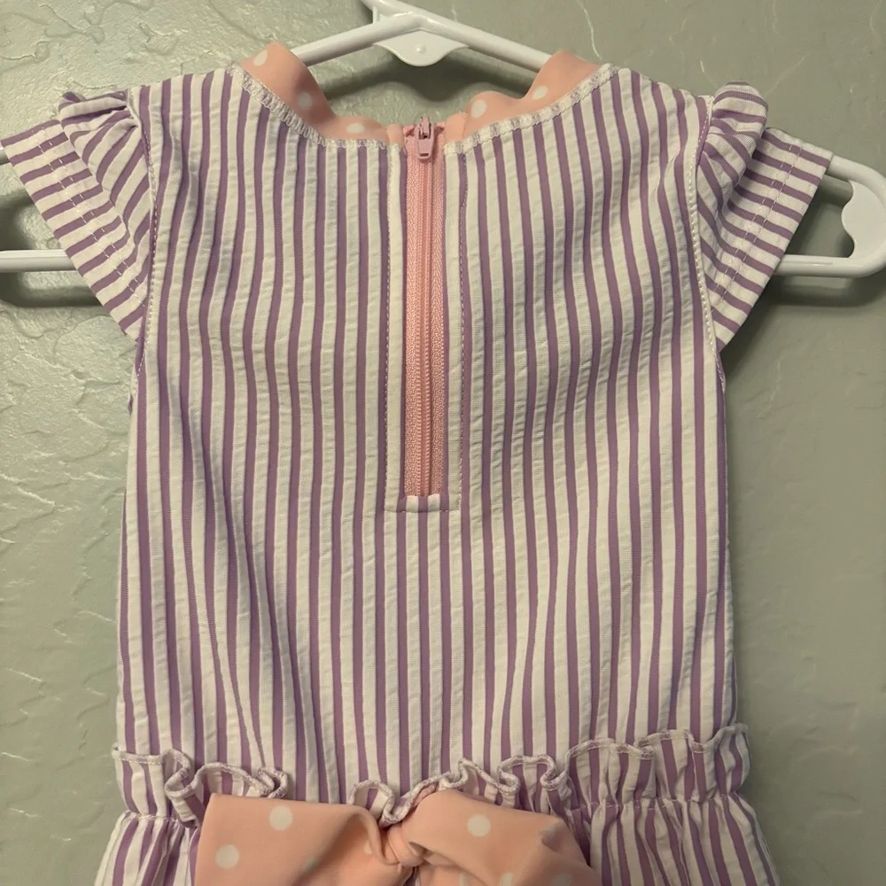 ⭐️Ruffle Butts purple white and pink peplum short sleeve swimsuit 3-6 months